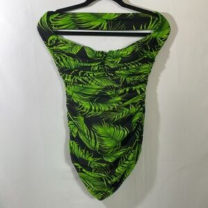 Norma Kamali Green and black palm print halter swim one-piece size 2-4